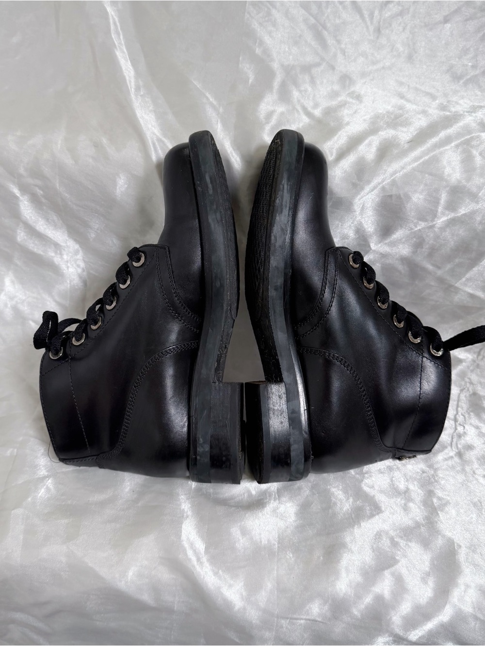 CHANEL Black Leather Lace-Up Ankle Boots - Picture 6 of 8